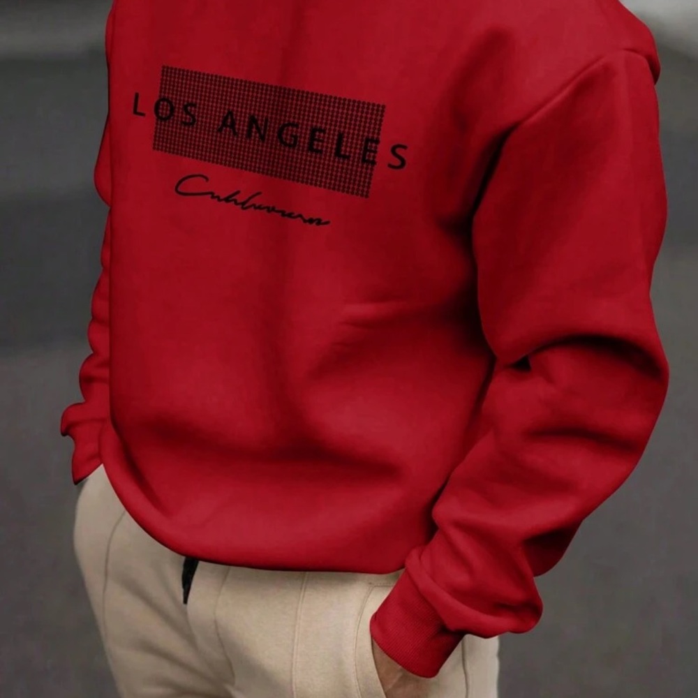 Men's Letter Print Casual Crew Neck Long Sleeve Loose Sweatshirt